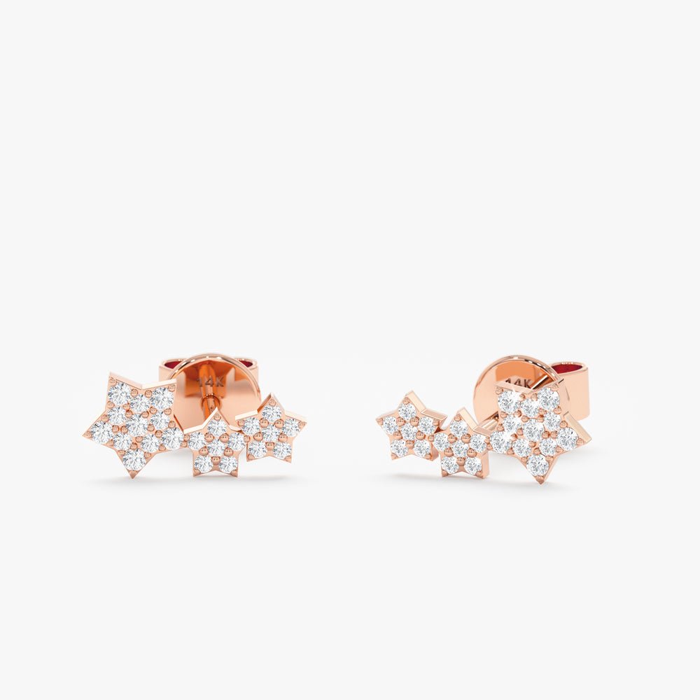 Solid Gold Three Star Diamond Studs