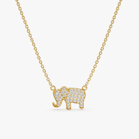 Solid Gold Diamond Elephant Necklace (4A8807)