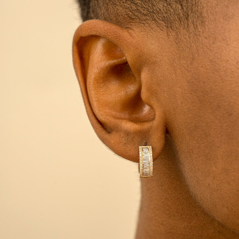 Solid Gold Thick Baguette Diamond Hoops