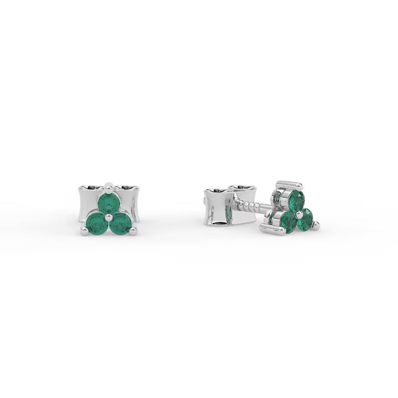 Solid Gold Trio Natural Emerald Earrings