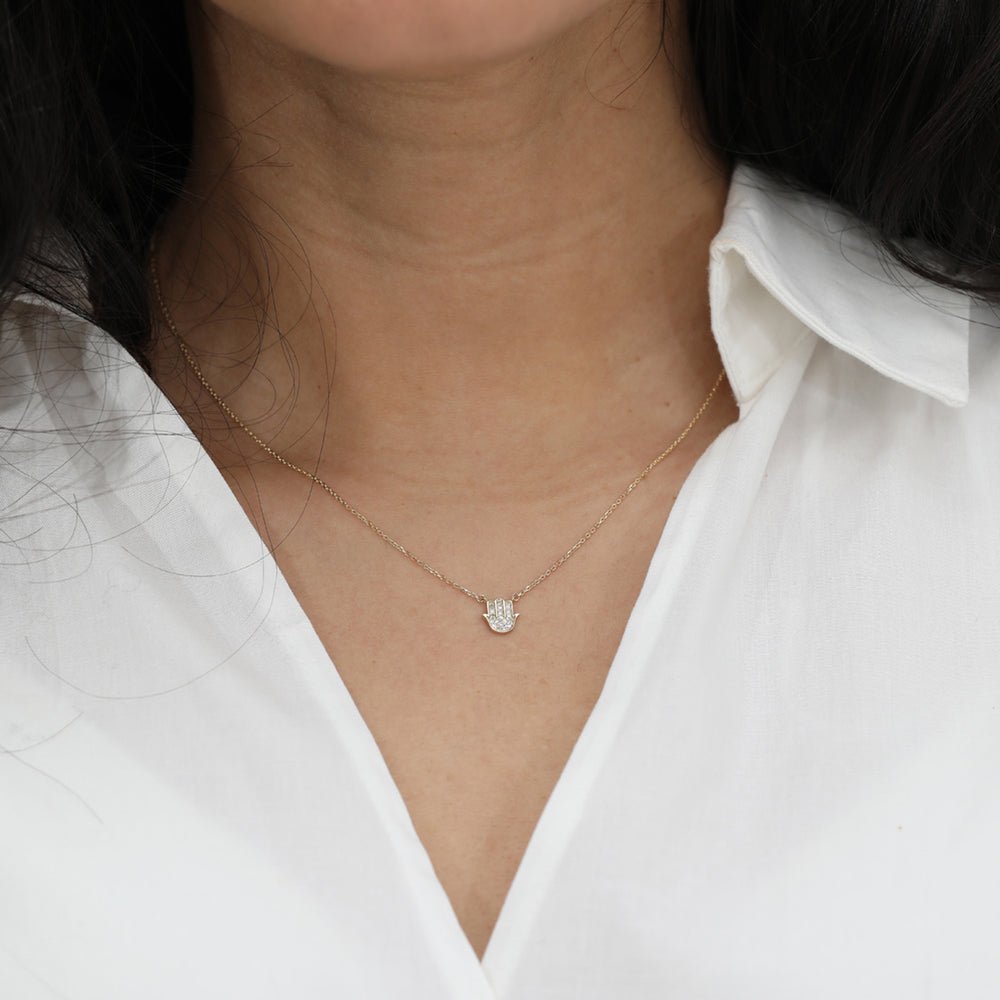Solid Gold Diamond Hamsa Necklace (40AD89)