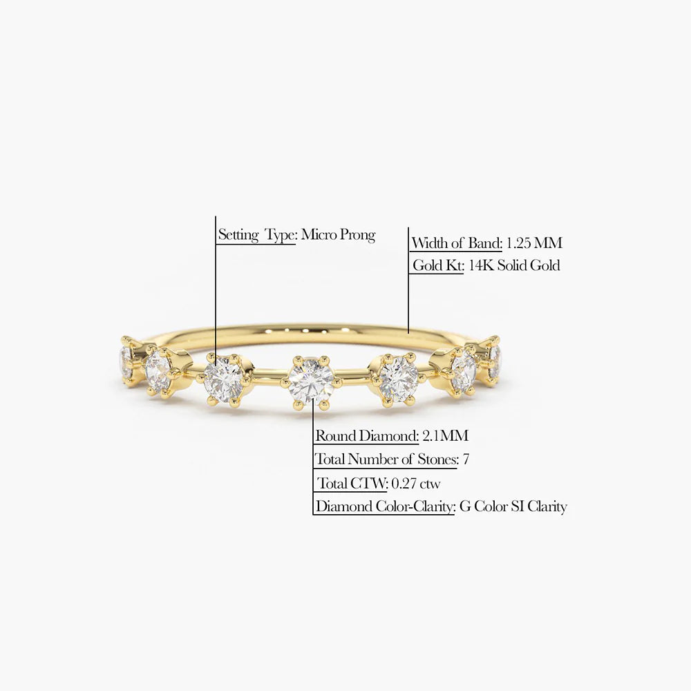 Solid Gold 7 Stone Round Diamond Wedding Ring