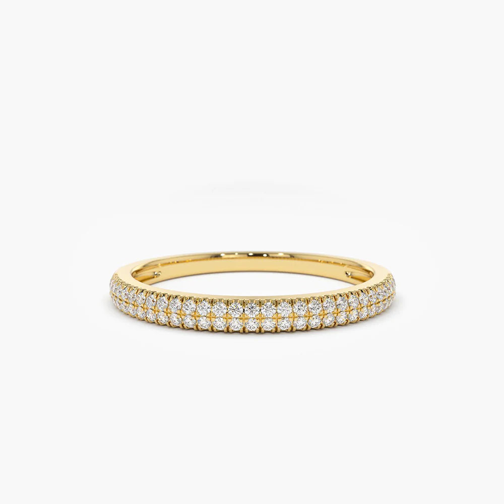 Solid Gold Double Row Micro Pave Diamond Ring