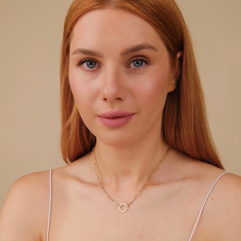 Solid Gold Paperclip Chain Charm Enhancer Necklace