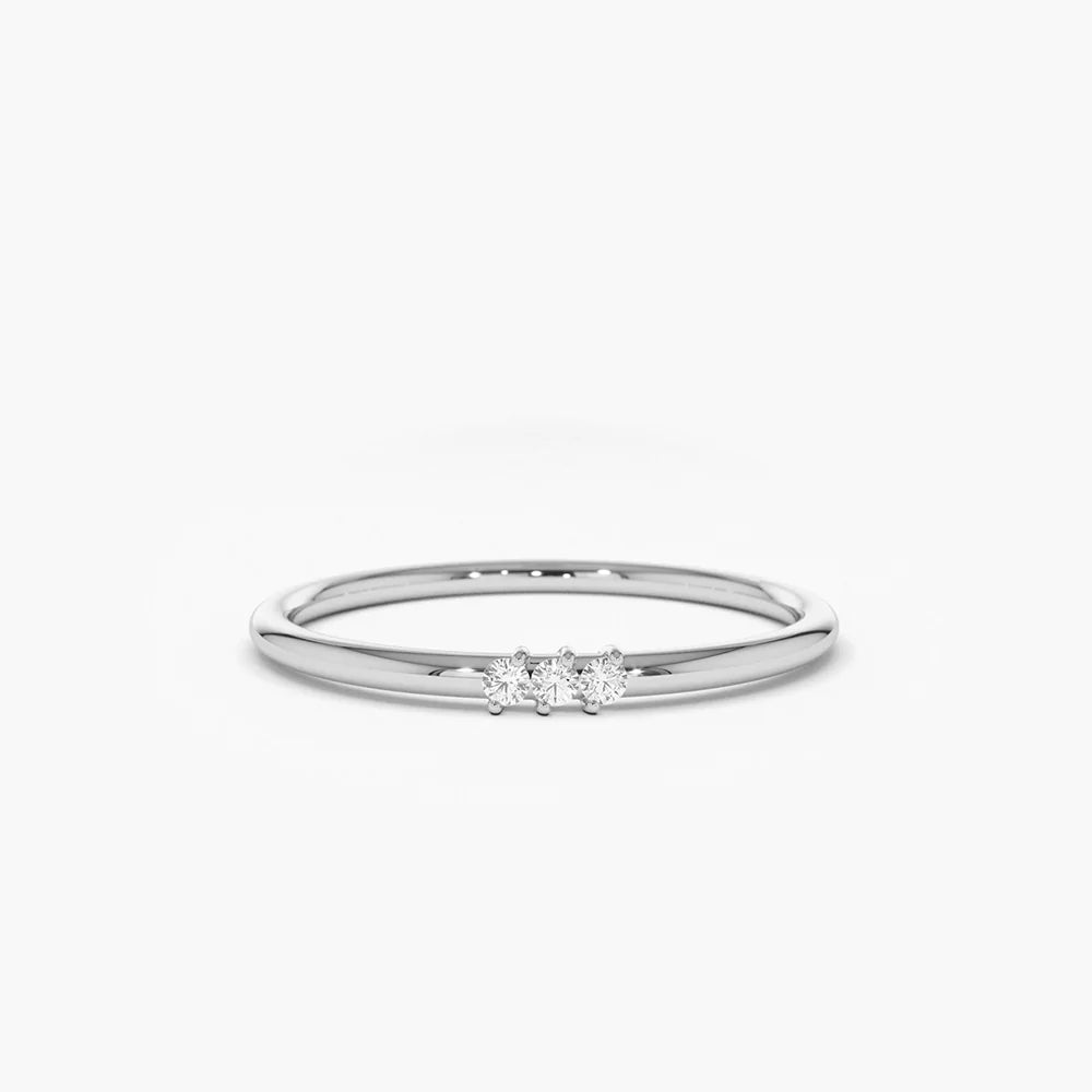 Solid Gold 3 Stone Minimalist Diamond Ring