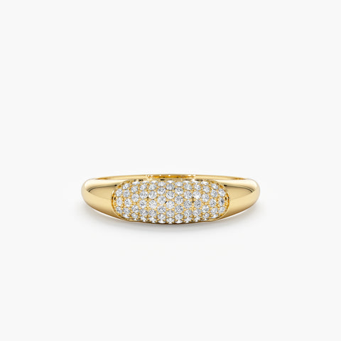 14K Solid Gold Natural Pave Diamond Dome Ring
