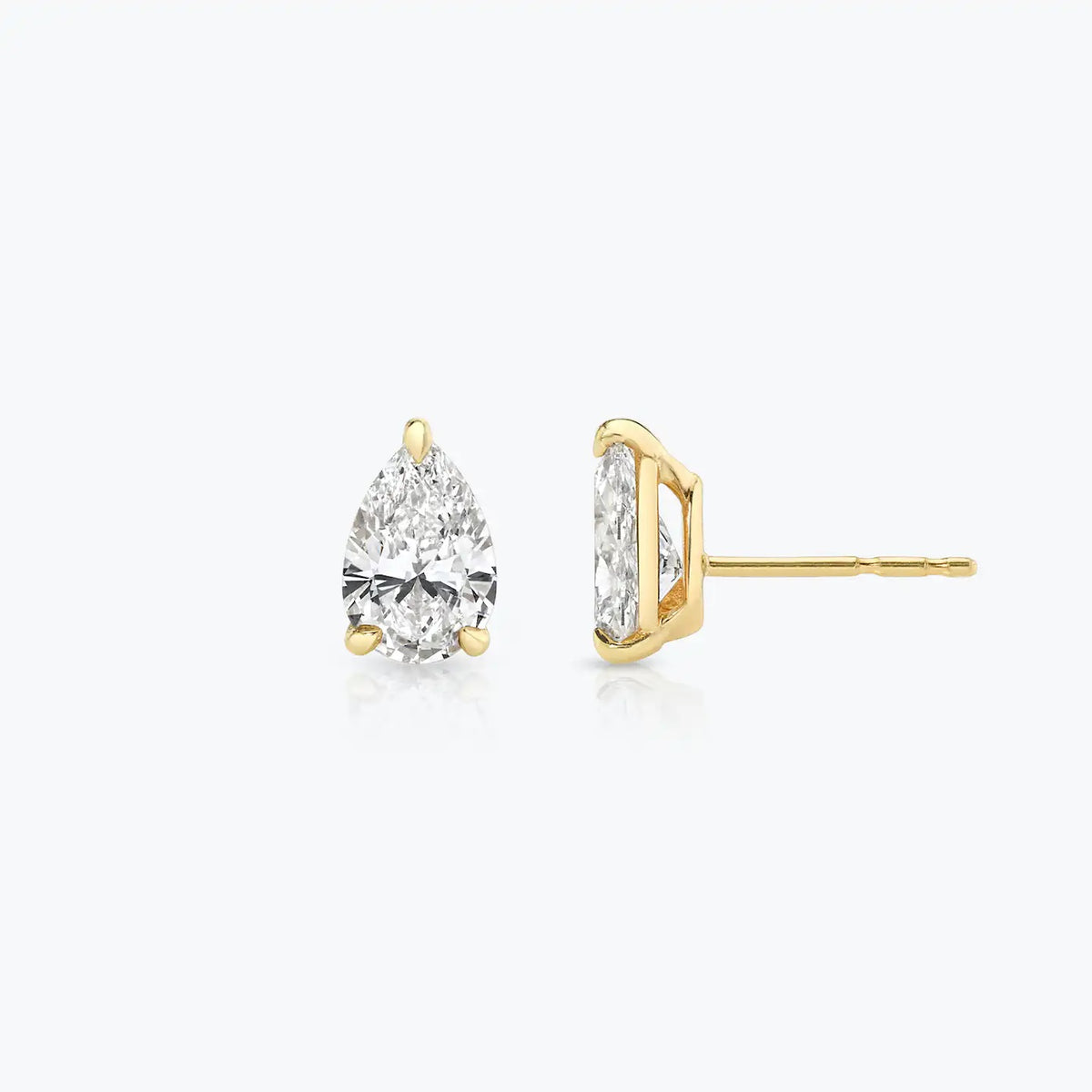 Solid Gold Pear Solitaire Studs , 1ct. Moissanite Diamond Studs