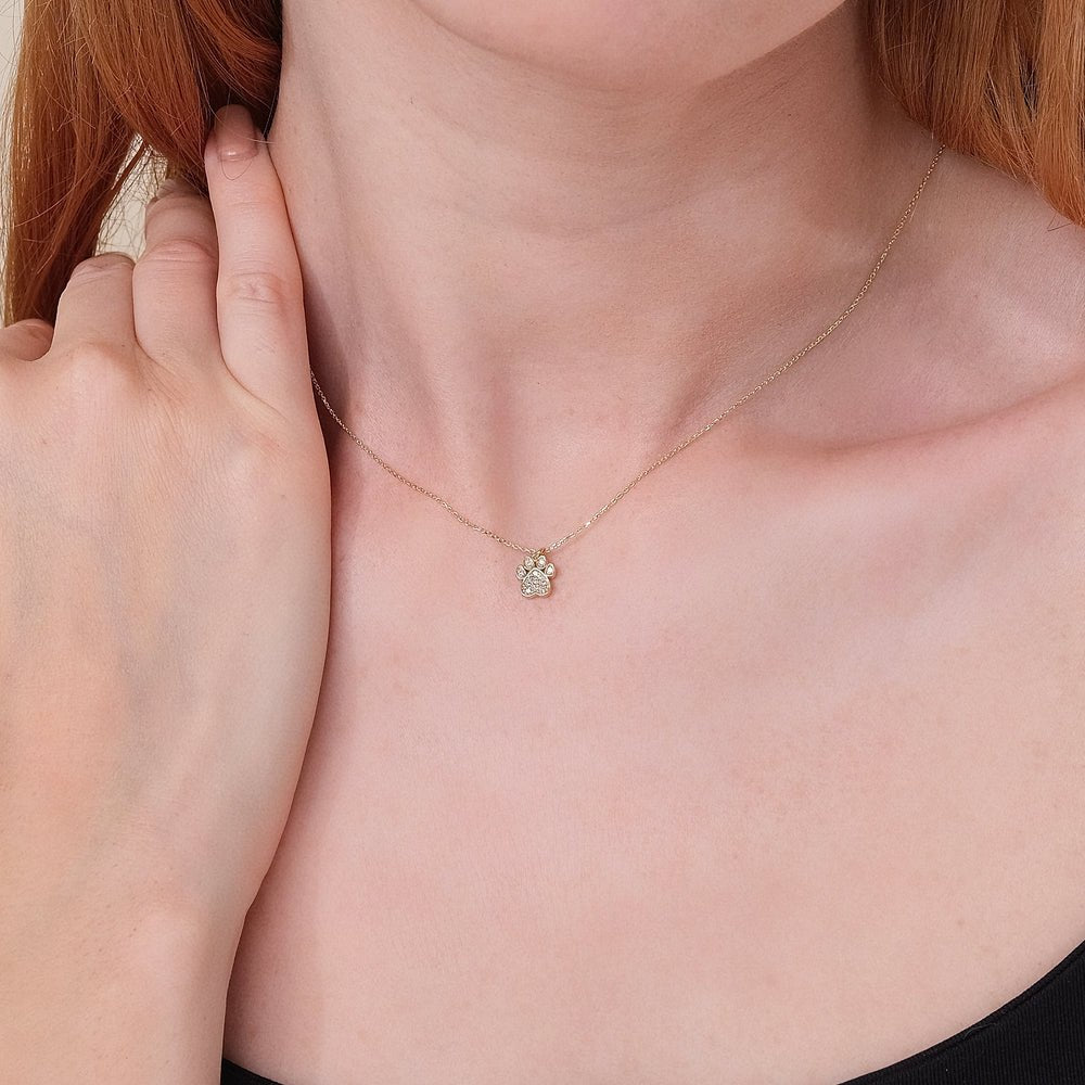Solid Gold Diamond Paw Necklace