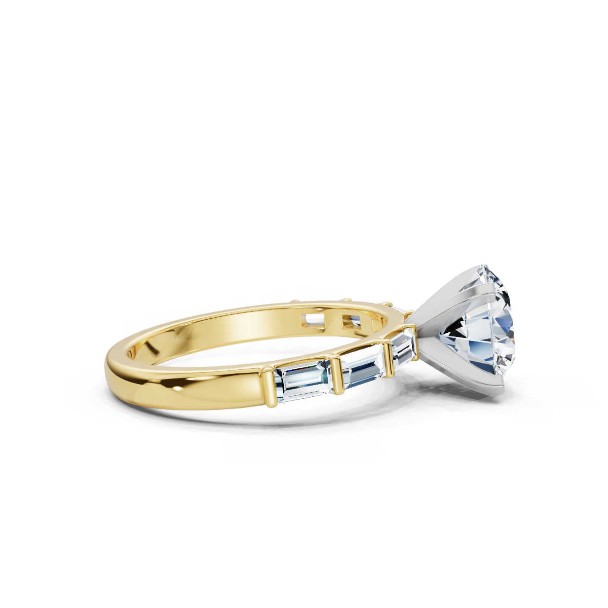 Solid Gold Engagement Ring 2 CT Baguette & Round Shape Lab Grown Diamond