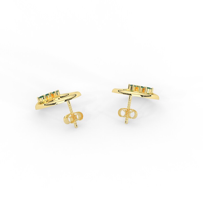 Solid Gold Open Circle Natural Emerald Earrings (E18AF4)