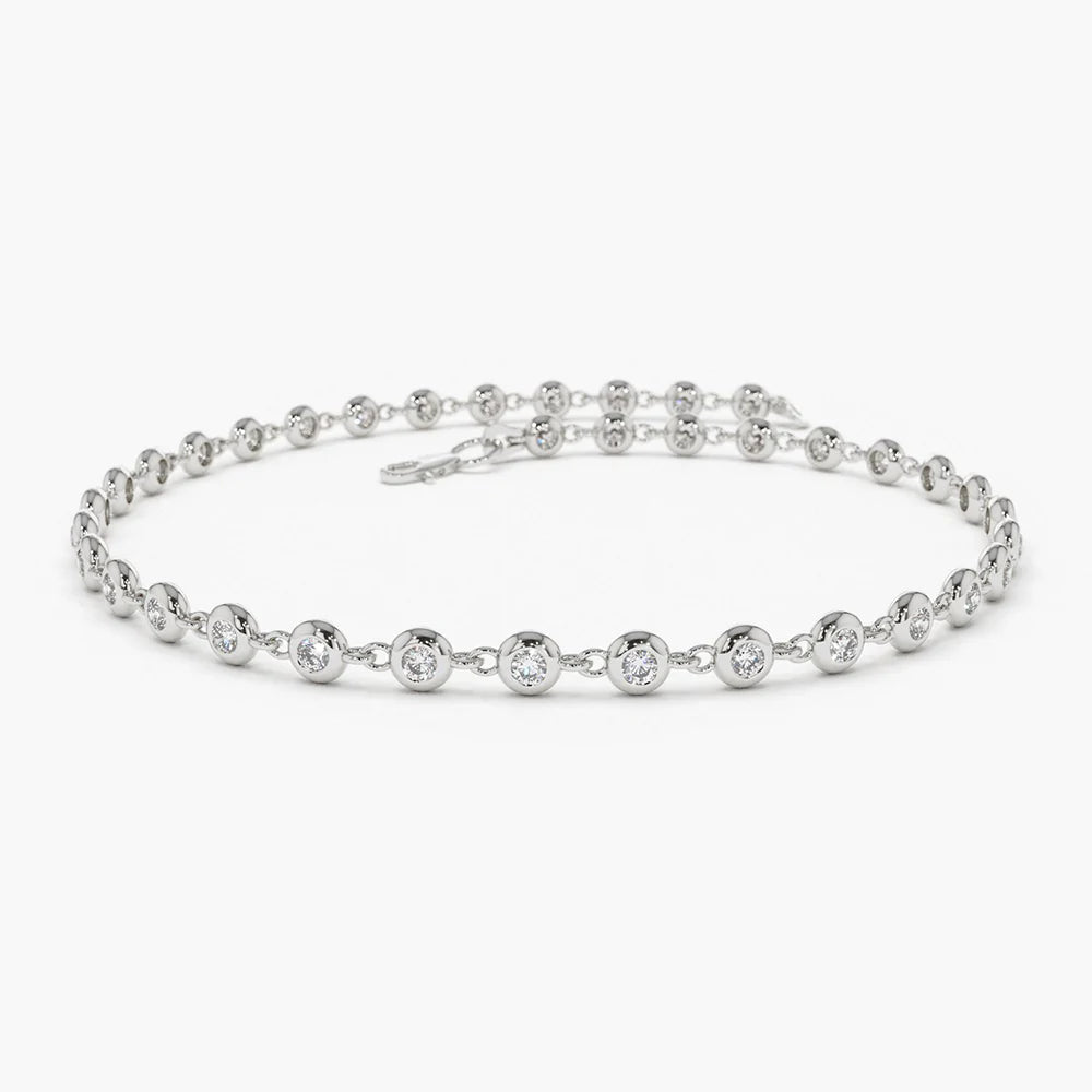Solid Gold Bezel Setting Lab-Grown Diamond Tennis Bracelet