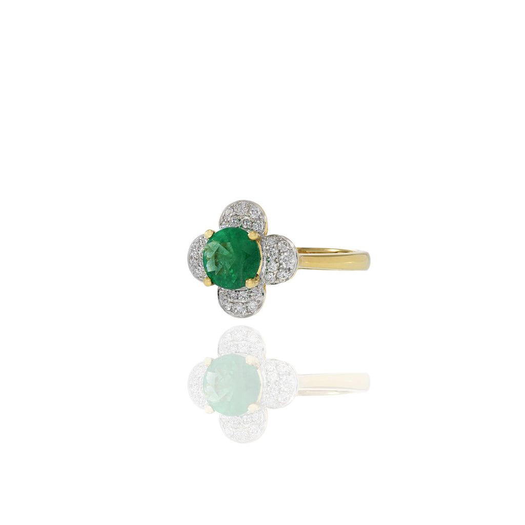 Solid Gold Emerald and Diamond Flower Ring (586D37)