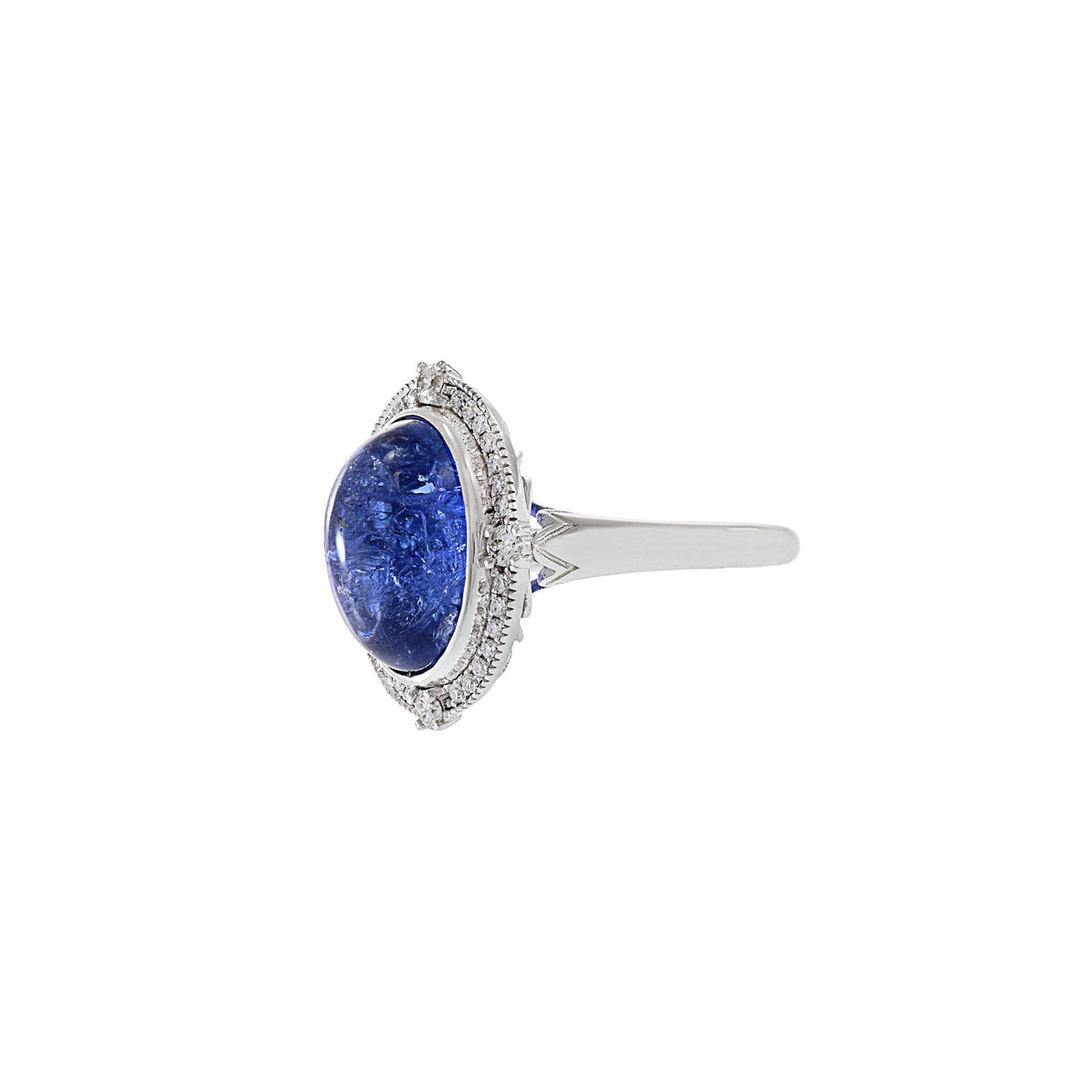 Solid Gold Oval Cabochon Tanzanite And Diamond Ring