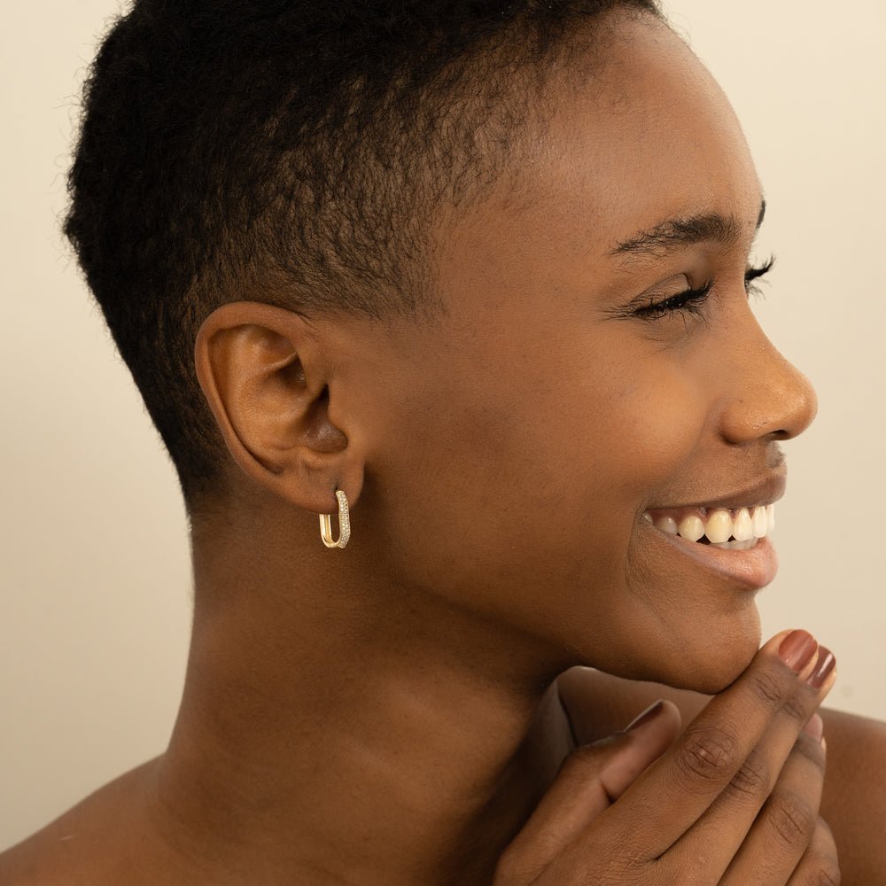 Solid Gold Thick U Shape Diamond Hoops
