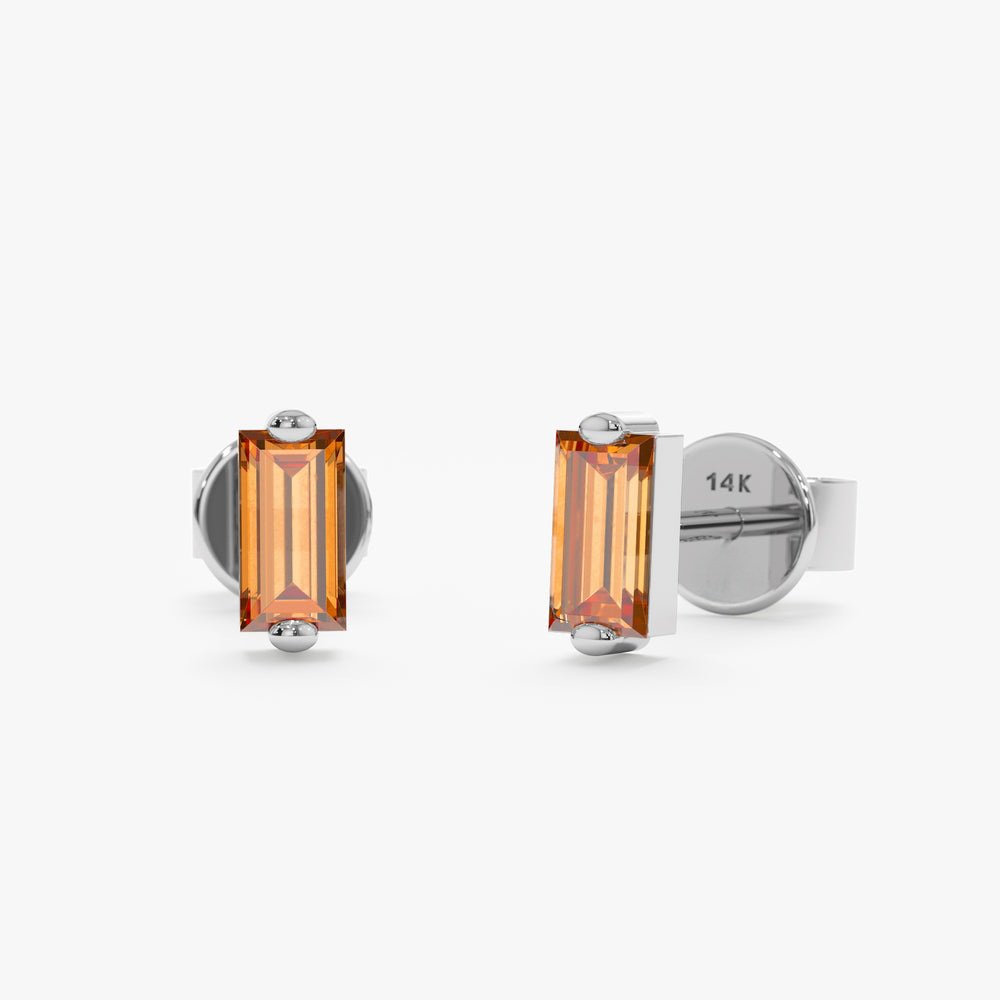 Solid Gold Citrine Baguette Stud Earrings