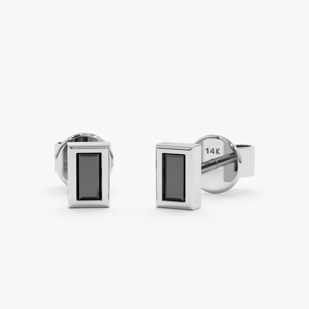 Solid Gold Baguette Black Diamond Studs