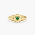 Solid Gold Emerald Heart Signet Ring