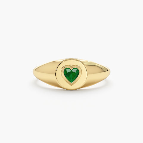 Solid Gold Emerald Heart Signet Ring