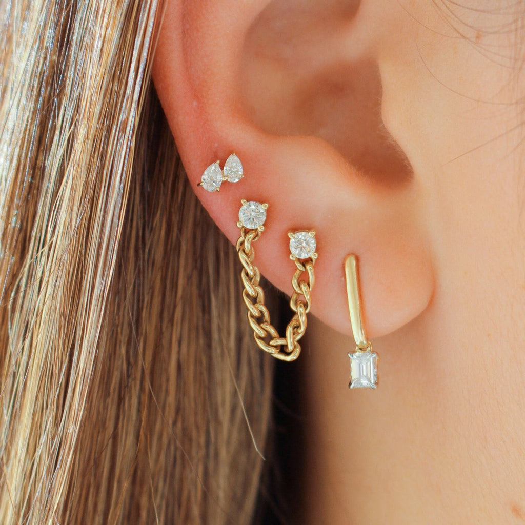 Solid Gold Double Diamond Pear Shaped Stud Earring