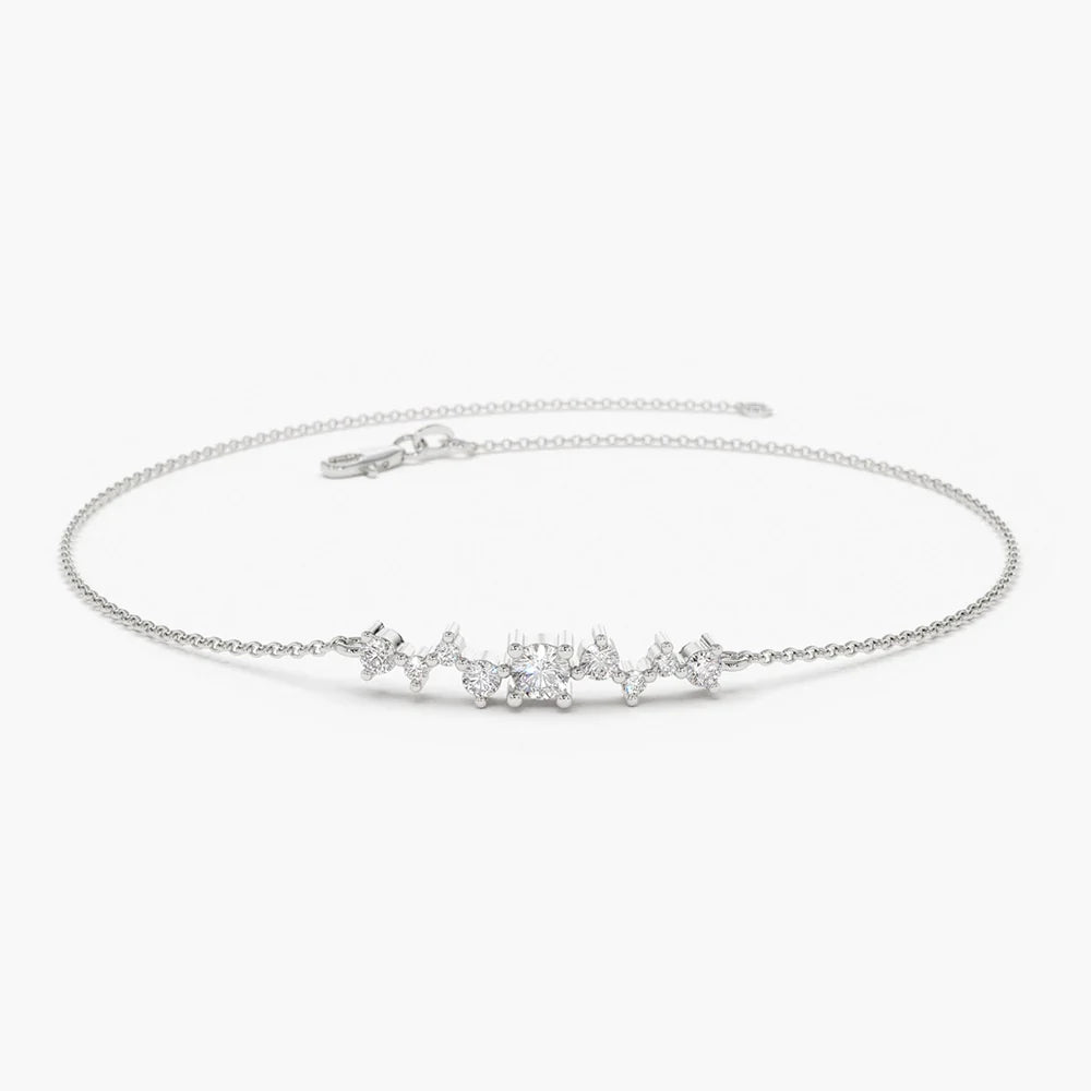 Solid Gold Multi Lab-Grown Diamond Cluster Bracelet