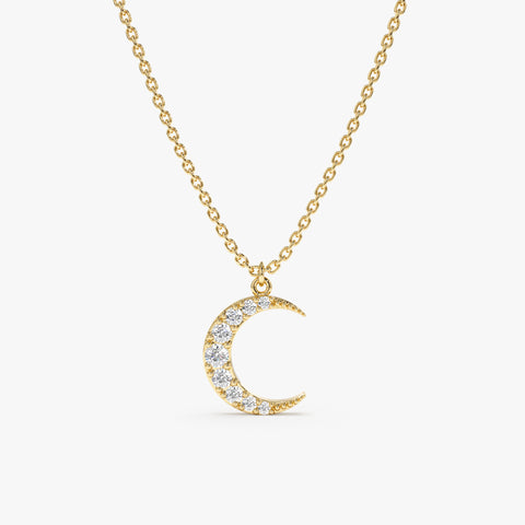 Solid Gold Diamond Crescent Moon Necklace (03FCDE)