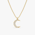 Solid Gold Diamond Crescent Moon Necklace (03FCDE)