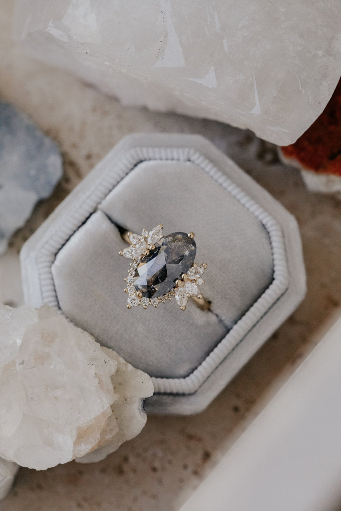 Solid Gold 2.44 ct Long Oval Galaxy Diamond Ring