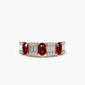 Solid Gold Baguette & Round Diamond with Genuine Ruby Ring