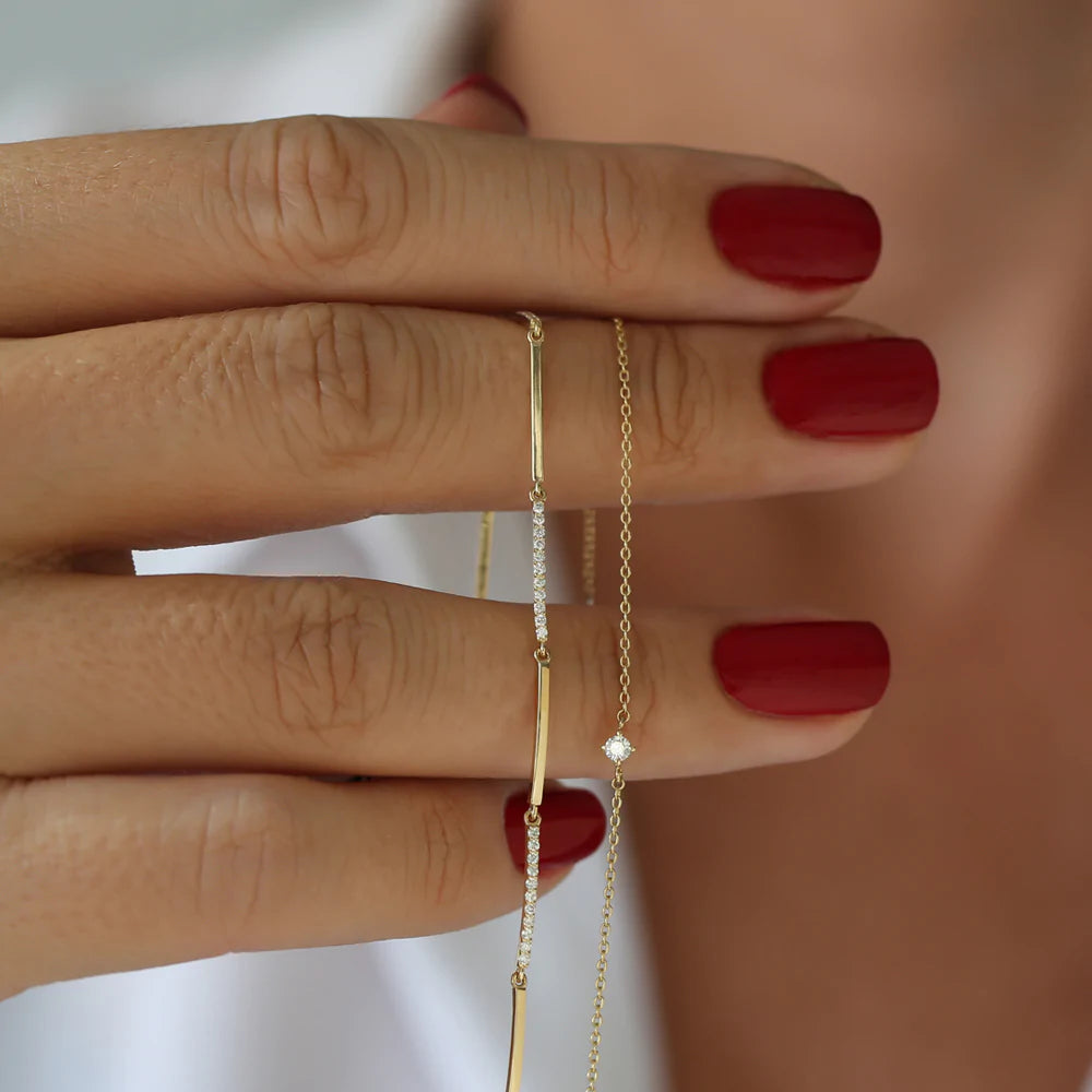 Solid Gold Pave Lab-Grown Diamond Bar Bracelet