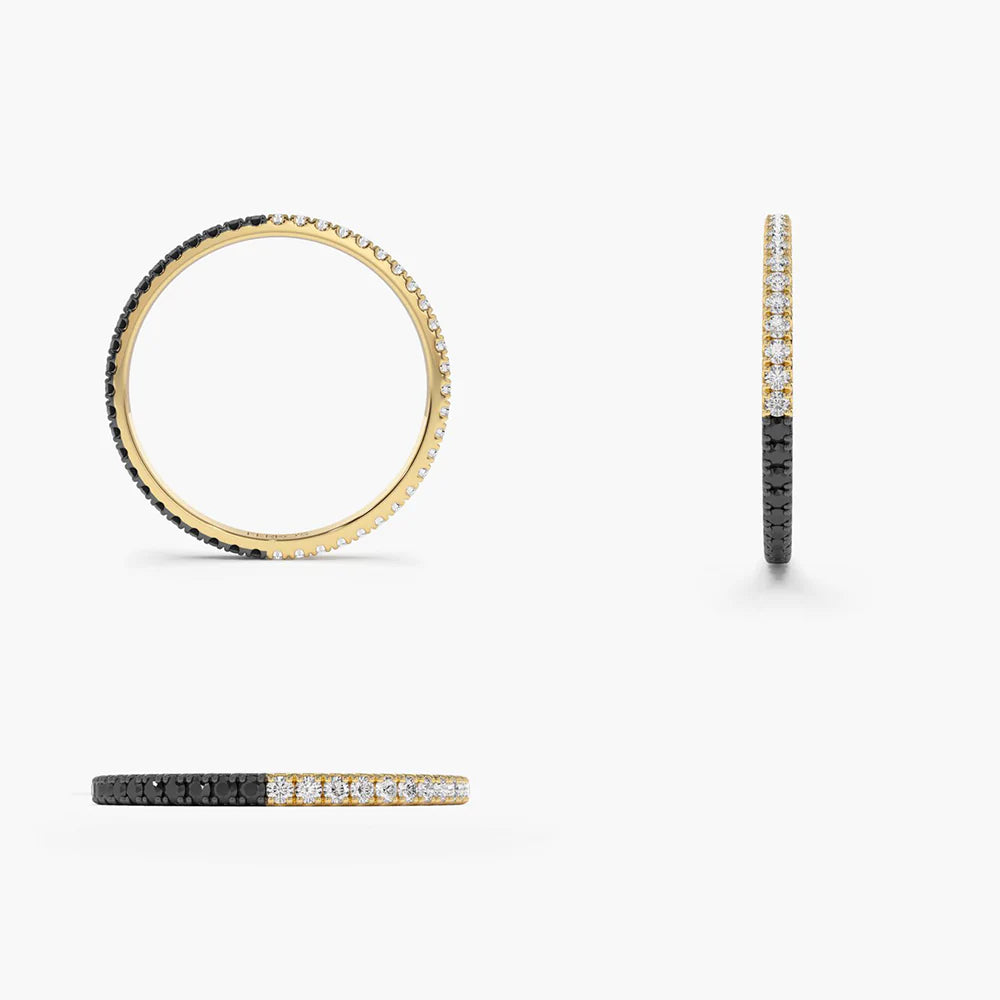Solid Gold Black & White Diamond Micro Pave Eternity Band