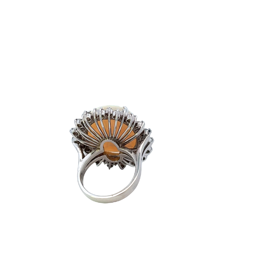 18K Solid Gold and Round Cut Diamond Opal Ring - Style B