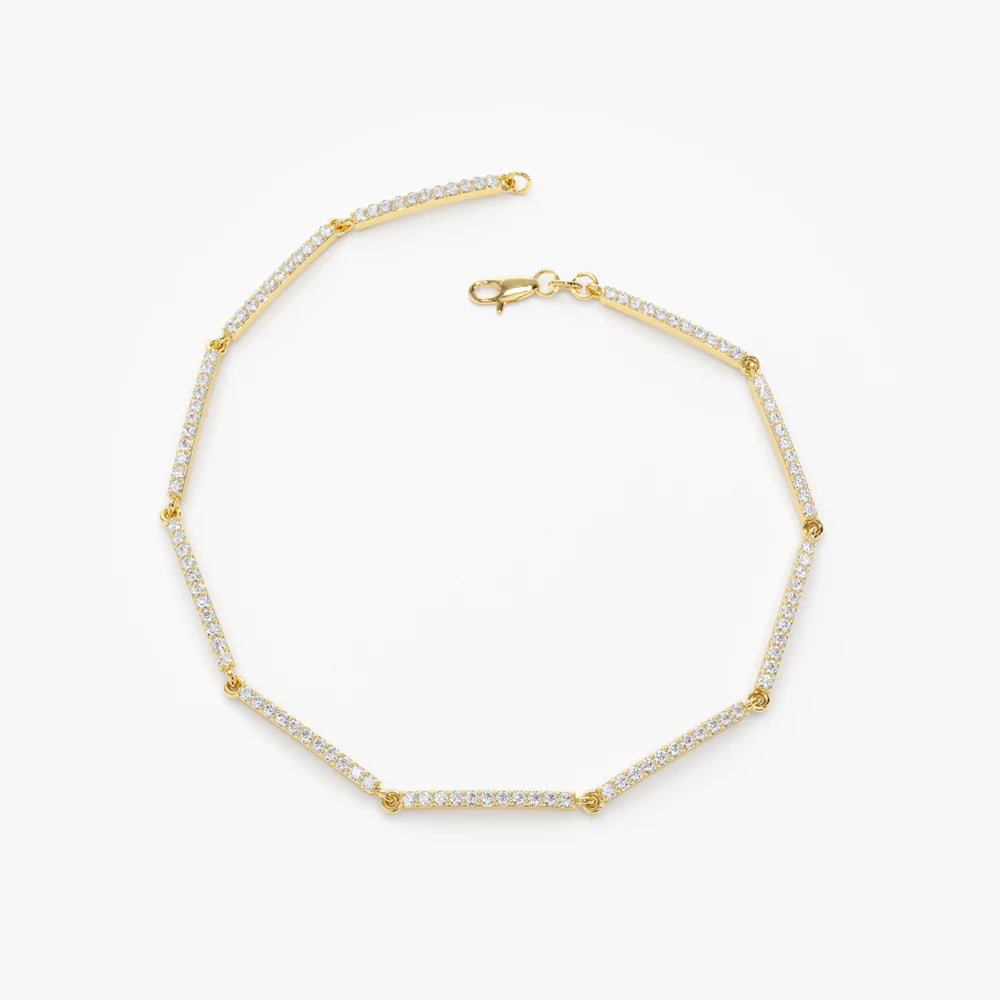 Solid Gold Pave Stackable Diamond Bar Bracelet