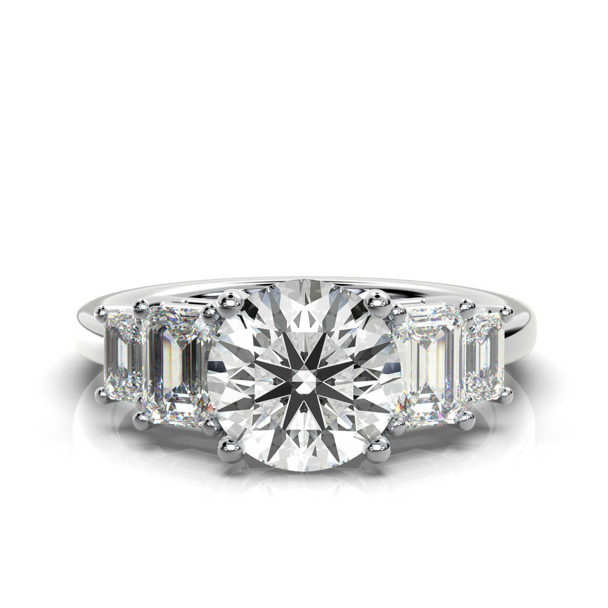 Solid Gold Diamond Ring Emerald Cut Five Stone Emerald Shape Lab Grown