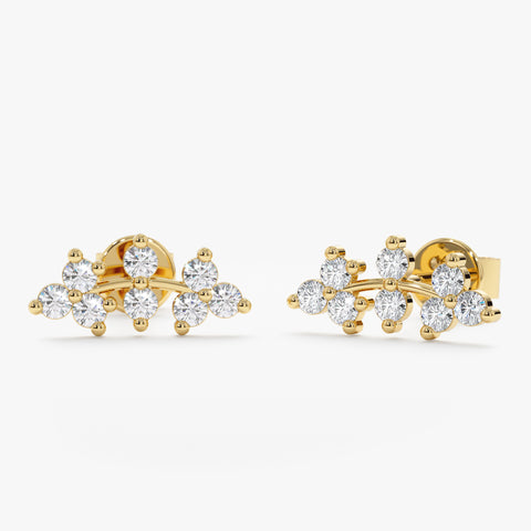 Solid Gold Diamond Vine Ear Climbers Studs