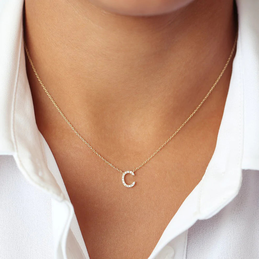 Solid Gold Diamond Initial Necklace