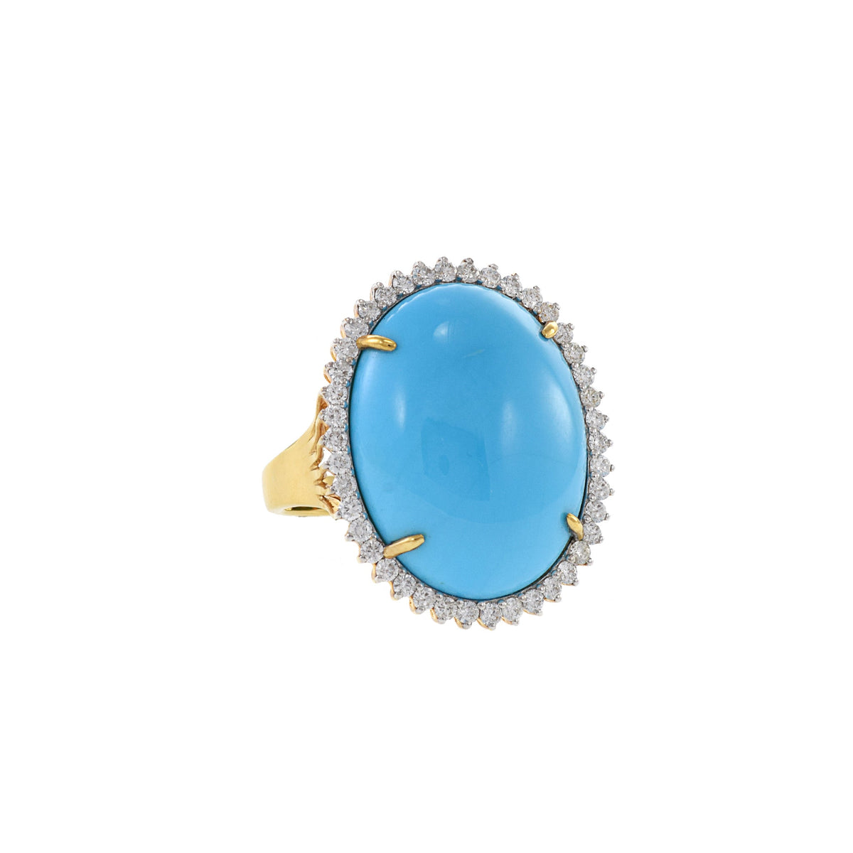 Solid Gold Natural Sleeping Beauty Turquoise Ring with Diamonds - (666EF9)