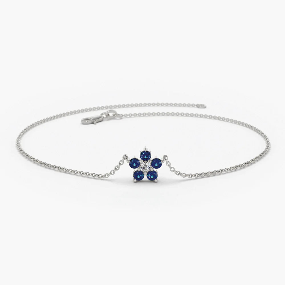 Solid Gold Flower Bracelet | Sapphire Bracelet (104DC9)