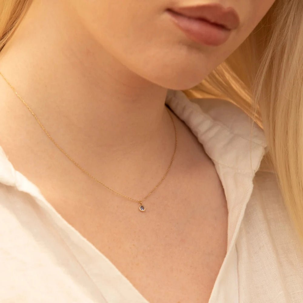 Solid Gold Tanzanite Charm Necklace (4A15EE)