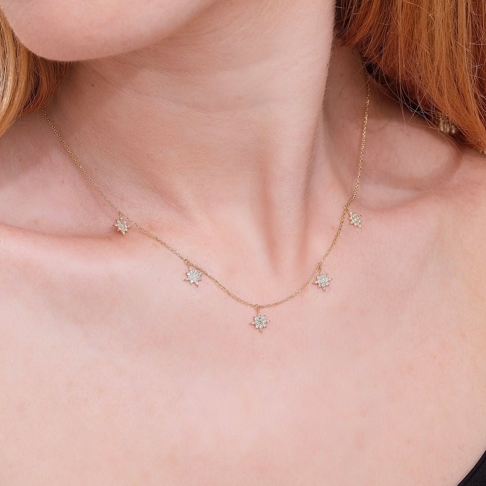 Solid Gold Starburst Station Necklace (EA406C)
