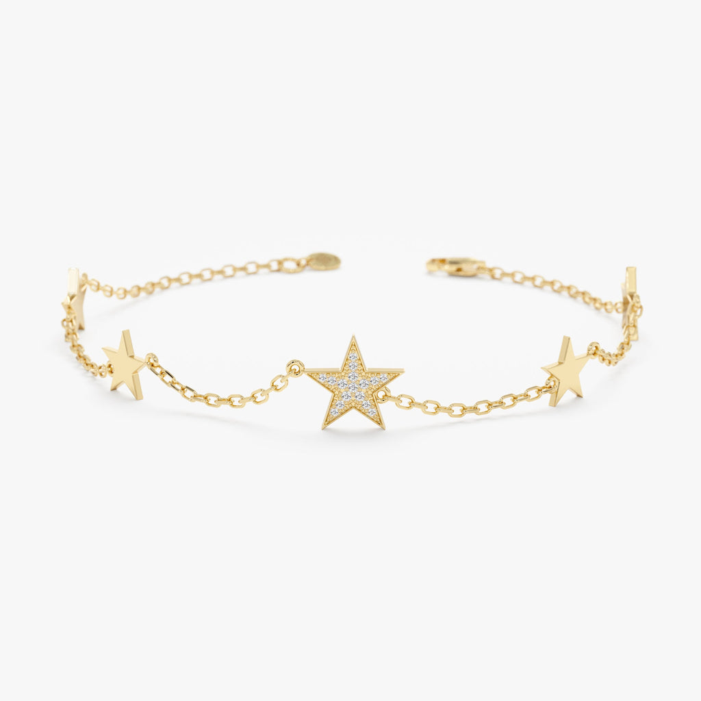 Solid Gold Multi Star Natural Diamond Bracelet