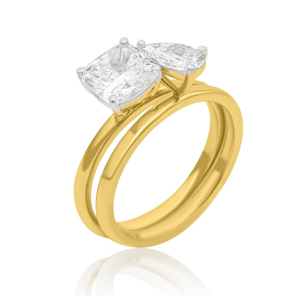 Solid Gold Lab Grown Pear and Cushion Double Ring