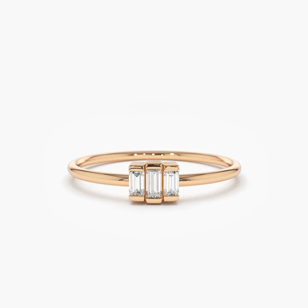 Solid Gold Baguette Trio Diamond Ring