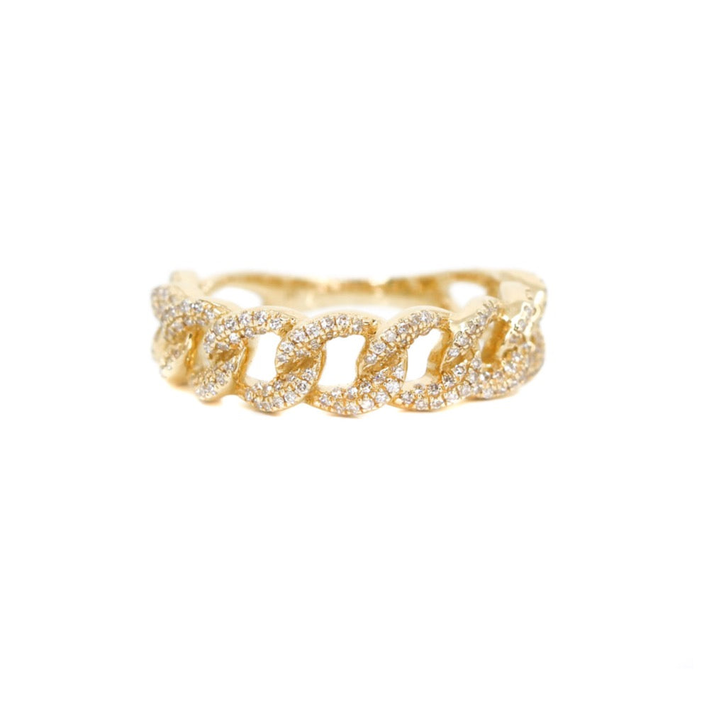 Solid Gold Diamond Cuban Link Ring