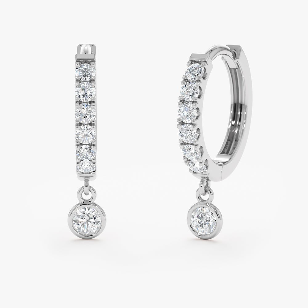 Solid Gold Diamond Drop Hoop Earrings
