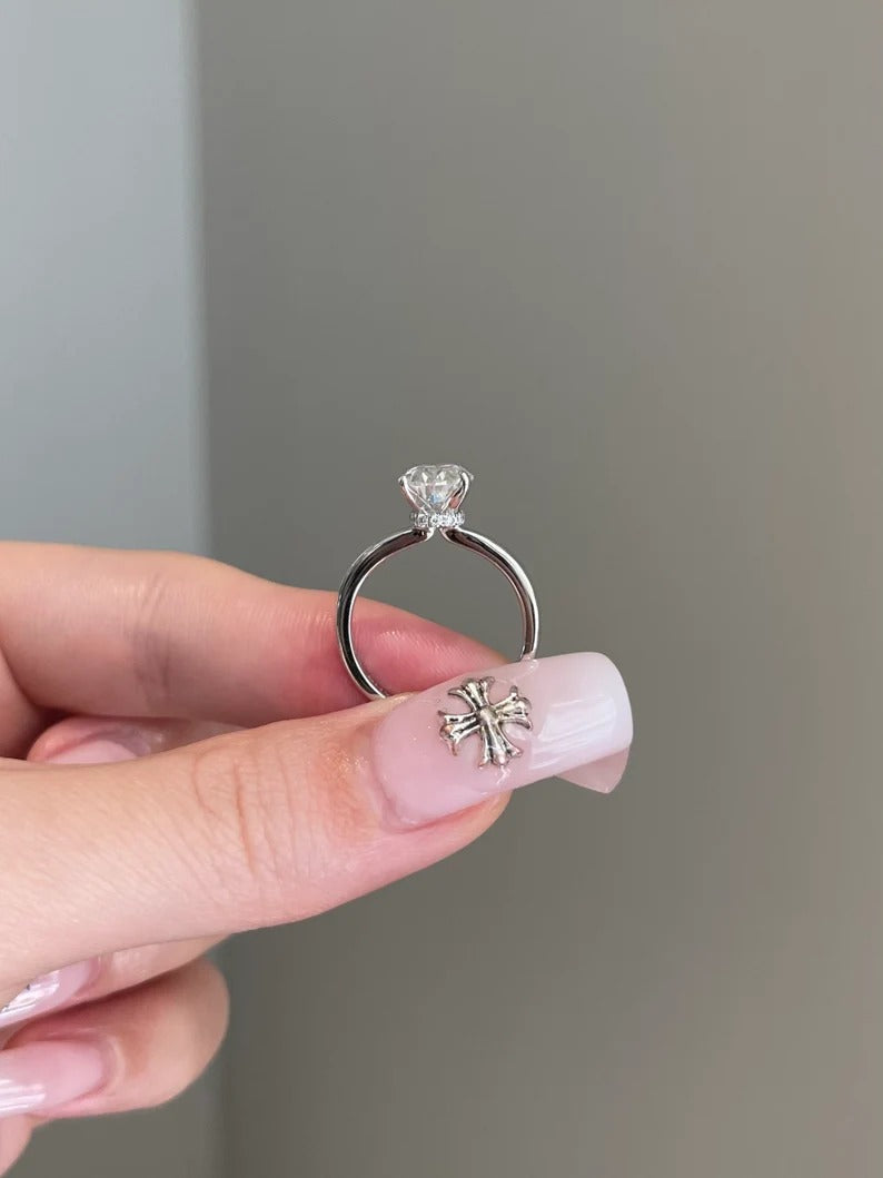 Solid Gold Engagement Ring 3 Carat Brilliant Oval Cut Moissanite Solitaire