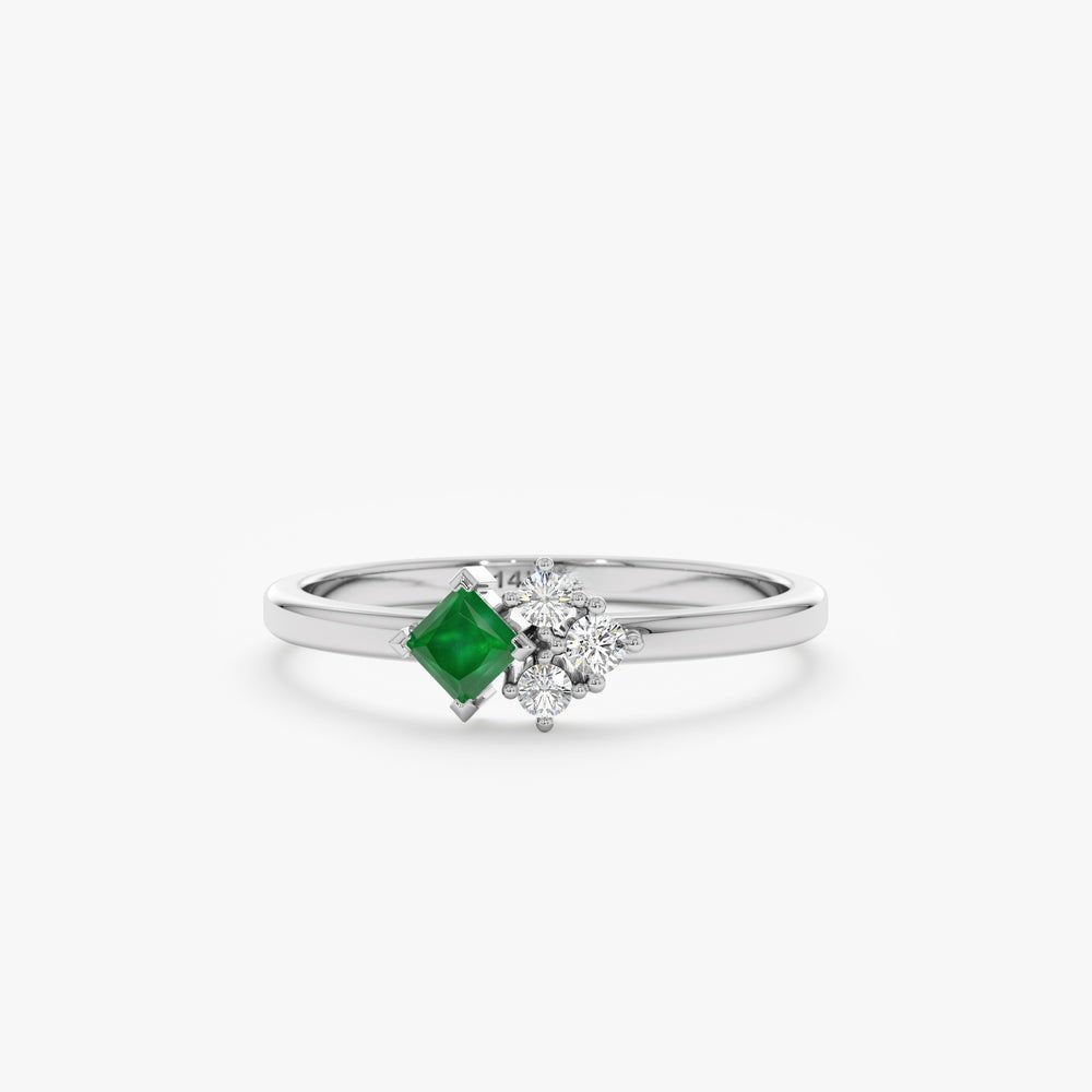 Solid Gold Diamond and Asscher Cut Emerald Ring (11DEF4)
