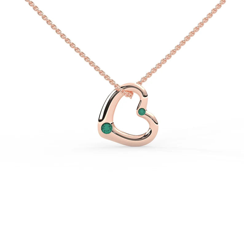 Solid Gold Heart Natural Emerald Charm Necklace