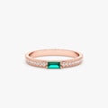 18K Solid Gold Diamond and Baguette Emerald Ring - Style A