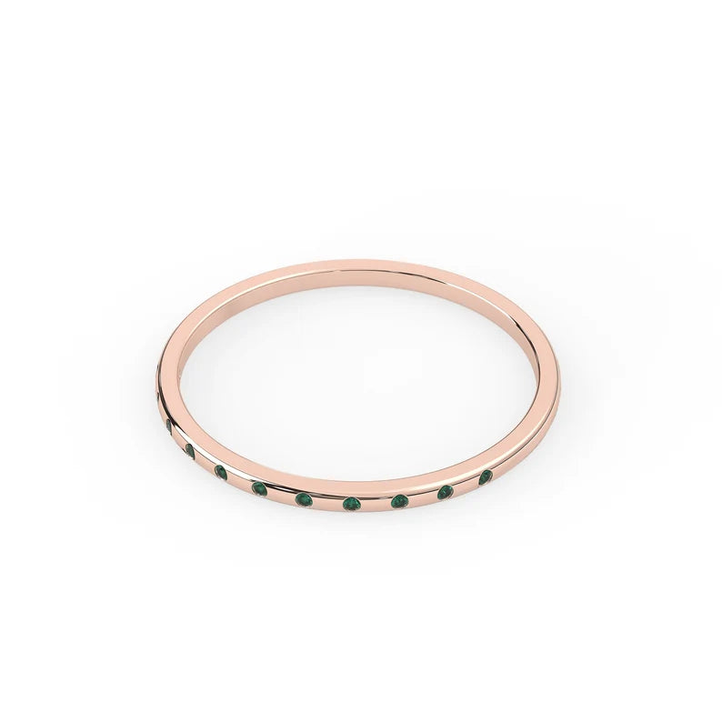 Solid Gold Natural Emerald Half Eternity Band