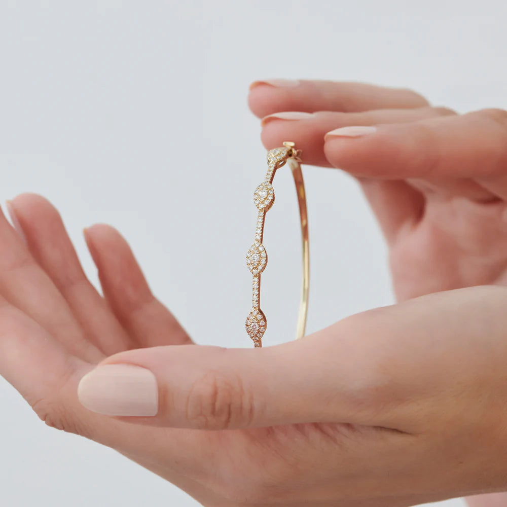 Solid Gold Marquise Shape Round Diamond Bangle Bracelet